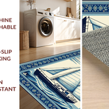 Ultra Soft Area Rug, Non Slip, Stain Resistant, Washable Area Rugs for Living Room, Bedroom, Vibrant Sailboat Coastal Theme(Blue)