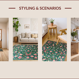 Ultra Soft Area Rug, Non Slip, Stain Resistant, Washable Area Rugs for Living Room, Bedroom, Cozy Green Blossom Motif(Blue)