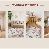 Ultra Soft Area Rug, Non Slip, Stain Resistant, Washable Area Rugs for Living Room, Bedroom, Charming Butterfly Floral Aesthetic(White)