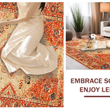Ultra Soft Area Rug, Non Slip, Stain Resistant, Washable Area Rugs for Living Room, Bedroom, Luxurious Earth Tone Trellis Design(Orange)