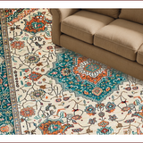 Ultra Soft Area Rug, Non Slip, Stain Resistant, Washable Area Rugs for Living Room, Bedroom, Rustic Soft Teal Paisley Motif(Ivory)