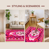 Ultra Soft Area Rug, Non Slip, Stain Resistant, Washable Area Rugs for Living Room, Bedroom, Vibrant Jungle-Themed Decor(Pink)