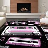 Ultra Soft Area Rug, Non Slip, Stain Resistant, Washable Area Rugs for Living Room, Bedroom, Colorful Vintage Music Motif(Pink)