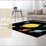 Ultra Soft Area Rug, Non Slip, Stain Resistant, Washable Area Rugs for Living Room, Bedroom, Playful Stellar Exploration Theme(Black)