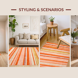 Ultra Soft Area Rug, Non Slip, Stain Resistant, Washable Area Rugs for Living Room, Bedroom, Bold Linear Stripes in Warm Hues(Orange)