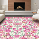 Ultra Soft Area Rug, Non Slip, Stain Resistant, Washable Area Rugs for Living Room, Bedroom, Whimsical Pink & Green Floral Fusion(White)