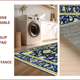 Ultra Soft Area Rug, Non Slip, Stain Resistant, Washable Area Rugs for Living Room, Bedroom, Vintage Floral Damask Elegance(Blue)