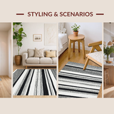 Ultra Soft Area Rug, Non Slip, Stain Resistant, Washable Area Rugs for Living Room, Bedroom, Contemporary Linear Art Rug with Striped Motif and Monochrome Appeal(Black)