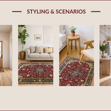 Ultra Soft Area Rug, Non Slip, Stain Resistant, Washable Area Rugs for Living Room, Bedroom, Rich Red Vintage Floral Design(Red)