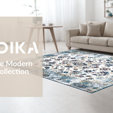 Ultra Soft Area Rug, Non Slip, Stain Resistant, Washable Area Rugs for Living Room, Bedroom, Rustic Blue Toned Medallion Design(White)