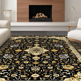 Ultra Soft Area Rug, Non Slip, Stain Resistant, Washable Area Rugs for Living Room, Bedroom, Artistic Cream and Gold Motif(Black)