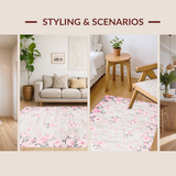 Ultra Soft Area Rug, Non Slip, Stain Resistant, Washable Area Rugs for Living Room, Bedroom, Rustic Gray Flower Arrangement(Pink)