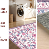 Ultra Soft Area Rug, Non Slip, Stain Resistant, Washable Area Rugs for Living Room, Bedroom, Elegant Low-Pile Floral Delight(White)