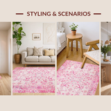 Ultra Soft Area Rug, Non Slip, Stain Resistant, Washable Area Rugs for Living Room, Bedroom, Meditation Rug, Pink Ribbon Retreat(Pink)