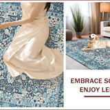 Ultra Soft Area Rug, Non Slip, Stain Resistant, Washable Area Rugs for Living Room, Bedroom, Eclectic Grey Blue Medallion Charm(Blue)