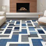 Ultra Soft Area Rug, Non Slip, Stain Resistant, Washable Area Rugs for Living Room, Bedroom, Stylish Modern Symmetrical Elements(Blue)
