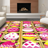Ultra Soft Area Rug, Non Slip, Stain Resistant, Washable Area Rugs for Living Room, Bedroom, Festive Springtime Egg Motif(Pink)