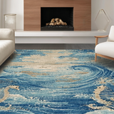 Ultra Soft Area Rug, Non Slip, Stain Resistant, Washable Area Rugs for Living Room, Bedroom, Coastal Seahorse Themed Plush Accent Carpet with Soft Textured Waves Design(Blue)