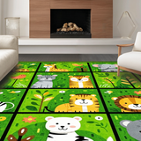 Ultra Soft Area Rug, Non Slip, Stain Resistant, Washable Area Rugs for Living Room, Bedroom, Joyful Circular Animal Playground Concept(Green)