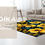 Ultra Soft Area Rug, Non Slip, Stain Resistant, Washable Area Rugs for Living Room, Bedroom, Playful Contemporary Blossom Motif(Yellow)