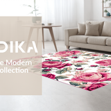 Ultra Soft Area Rug, Non Slip, Stain Resistant, Washable Area Rugs for Living Room, Bedroom, Rustic Pink Garden Motif(Pink)
