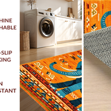 Ultra Soft Area Rug, Non Slip, Stain Resistant, Washable Area Rugs for Living Room, Bedroom, Artful Elephant Motif in Blue(Orange)