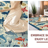 Ultra Soft Area Rug, Non Slip, Stain Resistant, Washable Area Rugs for Living Room, Bedroom, Kids Education Ocean Life Alphabet Number Play Mat Carpet(Blue)