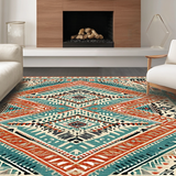 Ultra Soft Area Rug, Non Slip, Stain Resistant, Washable Area Rugs for Living Room, Bedroom, Chic Teal and Cream Mosaic(Red)