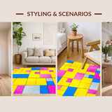 Ultra Soft Area Rug, Non Slip, Stain Resistant, Washable Area Rugs for Living Room, Bedroom, Vibrant Geometric Tile Motif(Yellow)