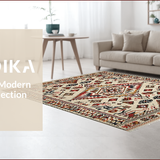 Ultra Soft Area Rug, Non Slip, Stain Resistant, Washable Area Rugs for Living Room, Bedroom, Elegant Tribal Geometric Fusion(Beige)
