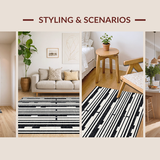 Ultra Soft Area Rug, Non Slip, Stain Resistant, Washable Area Rugs for Living Room, Bedroom, Striped Woven Rug: Modern Farmhouse Style Area Rug(Black)