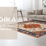 Ultra Soft Area Rug, Non Slip, Stain Resistant, Washable Area Rugs for Living Room, Bedroom, Artful Ogee Pattern in Warm Tones(White)