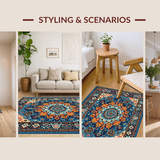 Ultra Soft Area Rug, Non Slip, Stain Resistant, Washable Area Rugs for Living Room, Bedroom, Brightly Colored Ethnic Print Theme(Blue)