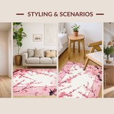 Ultra Soft Area Rug, Non Slip, Stain Resistant, Washable Area Rugs for Living Room, Bedroom, Serene White Floral Tiled Pattern(Pink)