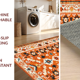 Ultra Soft Area Rug, Non Slip, Stain Resistant, Washable Area Rugs for Living Room, Bedroom, Rustic Vibrant Floral Motif(Orange)