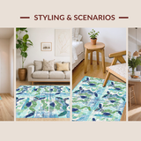 Ultra Soft Area Rug, Non Slip, Stain Resistant, Washable Area Rugs for Living Room, Bedroom, Playful Sea Turtle and Pebble Pattern Rug with Abstract Oceanic Geometry(Blue)