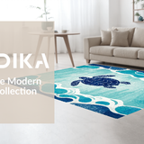 Ultra Soft Area Rug, Non Slip, Stain Resistant, Washable Area Rugs for Living Room, Bedroom, Nautical Harmony Wave Rug with Stylized Turtle and Coastal Shell Patterns(Blue)
