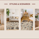 Ultra Soft Area Rug, Non Slip, Stain Resistant, Washable Area Rugs for Living Room, Bedroom, Rustic Soft Toned Bloom Motif(Beige)