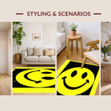 Ultra Soft Area Rug, Non Slip, Stain Resistant, Washable Area Rugs for Living Room, Bedroom, Retro Smiley Face Geometric Style(Yellow)