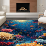 Ultra Soft Area Rug, Non Slip, Stain Resistant, Washable Area Rugs for Living Room, Bedroom, Marine Life Rug, Ocean Scene Carpet(Blue)