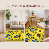 Ultra Soft Area Rug, Non Slip, Stain Resistant, Washable Area Rugs for Living Room, Bedroom, Whimsical Floral Playful Aesthetic(Yellow)
