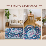 Ultra Soft Area Rug, Non Slip, Stain Resistant, Washable Area Rugs for Living Room, Bedroom, Rustic Floral Tiled Arrangement(Blue)