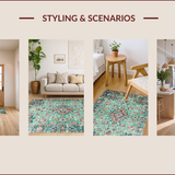 Ultra Soft Area Rug, Non Slip, Stain Resistant, Washable Area Rugs for Living Room, Bedroom, Cozy Earthy Medallion Design(Green)
