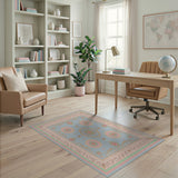 Ornate Blue Floral Medallion Area Rug