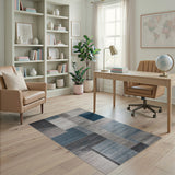 Blue Teal Grey Geometric Patchwork Area Rug