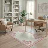 Pink Ornate Bird Leaf Border Area Rug