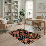 Vintage Orange Chrysanthemum Floral Area Rug