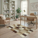 Tan Brown Geometric Woven Block Area Rug
