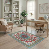 Multi-color and Patterns Vibrant Red Teal Mandala Persian Area Rug