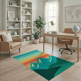 Striped Teal Mountain Sunset Area Rug